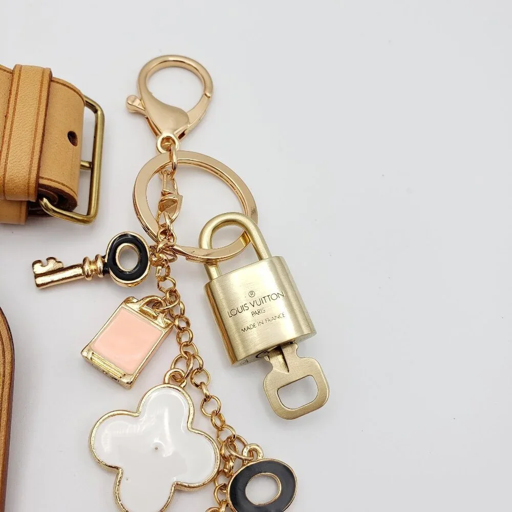 Authentic Louis Vuitton Luggage Nametag and Gold Padlock with Unbranded Keycharm